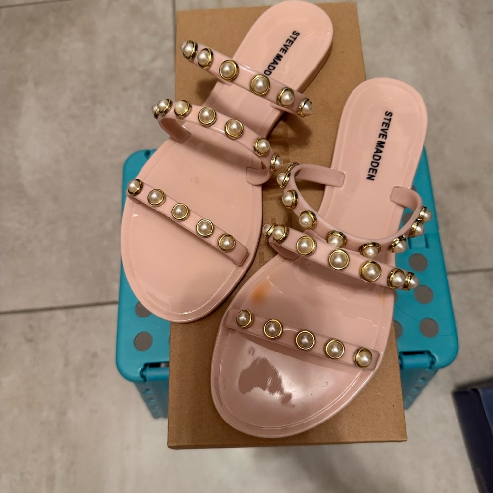 Steve Madden Blush Pearl-Studded Sandals